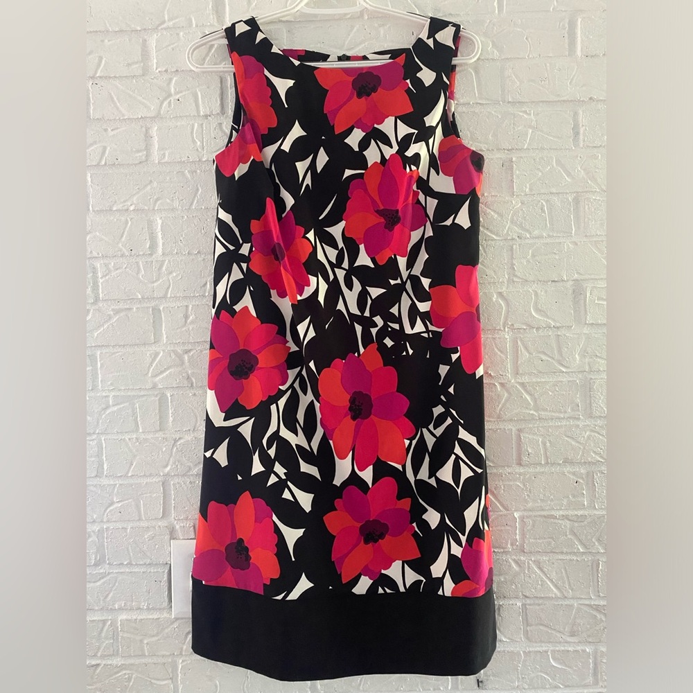Dress Barn Black & White with Pink and Red Flowers Spring Dress